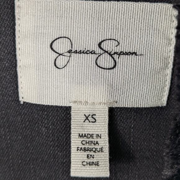 Jessica Simpson XS Black Faux Fur Collar Denim Moto Jacket Women’s Y2K Style - Picture 3 of 5